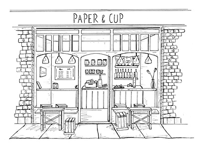 Paper & Cup Cafe Front - Sketch cafe cafe front coffee digitial drawing editorial illustration food illustration illustration london pen and ink photoshop shoreditch sketch sketchbook