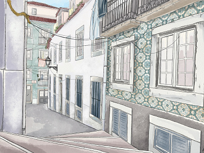 Bica architecture bica illustration art lisbon street scene tiles urban art