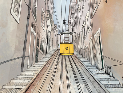 Trams Lines bica lisbon portugal procreate art trams travel travel art travel artist urban art