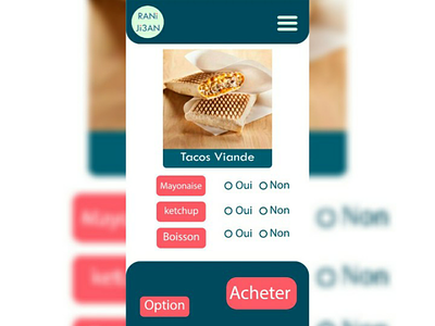 RANI JI3AN food app UI app application blue design food illustration order red rose tacos takeaway ui