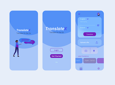 TranslateX Translation App UI Design adobexd appdesign interaction ui userexperience userinterface ux