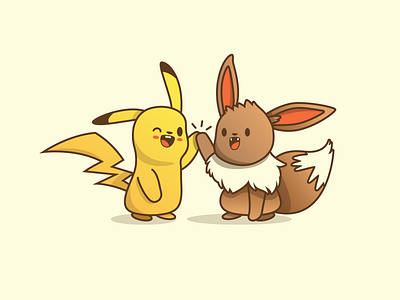 Teamwork eevee high five pika pikachu pokemon team