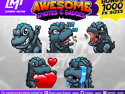 Godzilla - Chibi Minizilla Twitch Emotes by Lumintu Vector