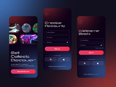 NFT Marketplace - Sign in/Sign up app design ui ux