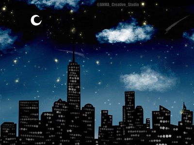 Under The City Lights city lights design digital art graphic illustration moonlight new york nyc skyline skyscraper stars
