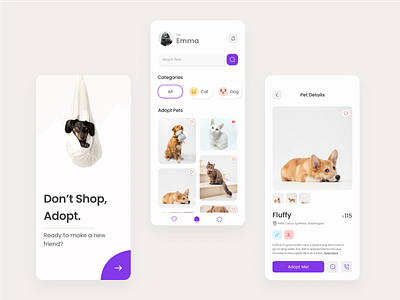 Pet Adoption App clean design design minimal mobile app pet pet adopt pet adoption ui pet adoption ui design pet app pet app design pet app ui design pet ui pet ui app ui ui ux ui design ui designs ui pet ui pet app