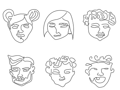 Ugly faces line art branding graphic design illustration logo vector