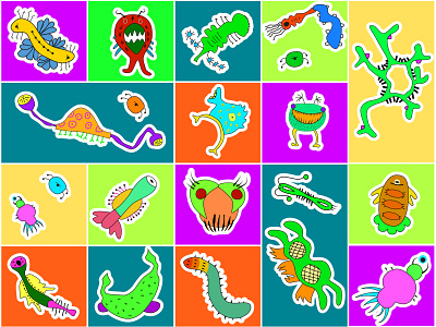 Colored cartoon monsters branding design graphic design illustration vector