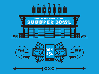 Suuuper Bowl delivery favor football helmet illustration lines money party stadium super bowl typography vector