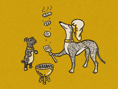 Pups & Burgs bbq burgers dogs greyhound illustration ink texture