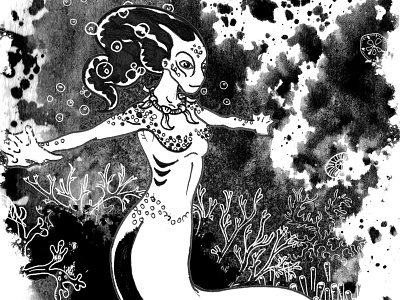 Merfolk character drawing illustration ink mermaid monsters