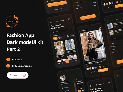 Fashion Mobile App Dark Mode Part 2 app design dark dark theme ecommerce app fashion app mobile app design mobile app ui design ui design ux design
