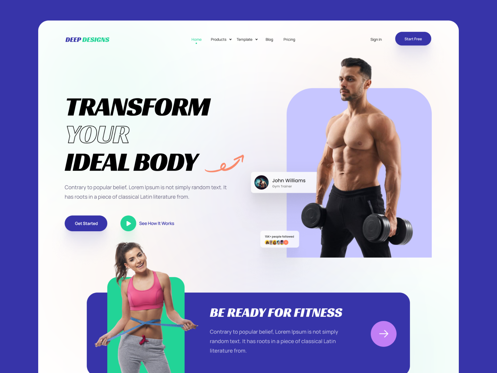 Лендинг фитнес клуба. Fitness website Design. Fitness web Pages.