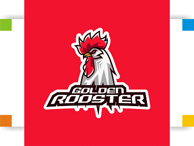 Golden Rooster Logo Esport animal cartoon character chicken design esport farm game gaming head icon illustration logo mascot red rooster sport symbol team vector