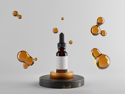 Mock up of essential oil bottle on golden marble stage 3d 3d art beauty blender3d blender3dart blendercycles branding content design minimal mockup product design template