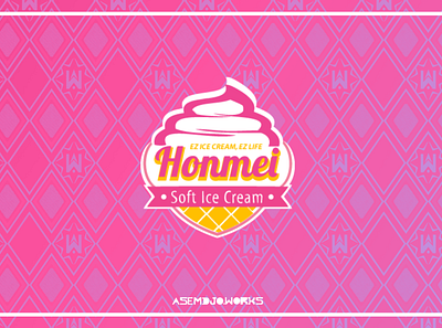 Honmei Soft Ice Cream Logo (2017) branding cream culinary design icecream logo logodesign pink soft vector