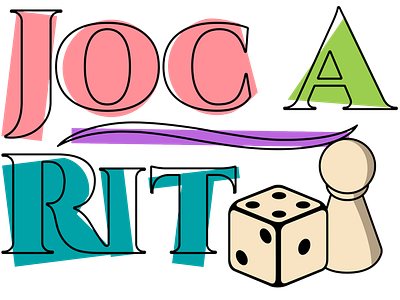 toy library logo a dice illustration joc library light green light purple light red logo pawn rit toy toy library turquoise typography