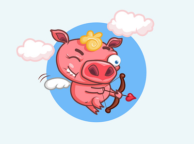 Right in the heart! design love pig pink векторная графика иллюстрация персонаж