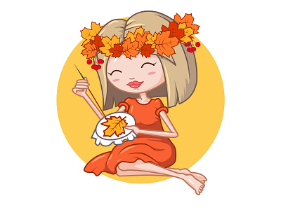 Autumn autumn character embroidery illustration orange vector