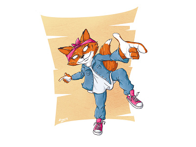 Foxy art character dance fox hiphop illustration pink