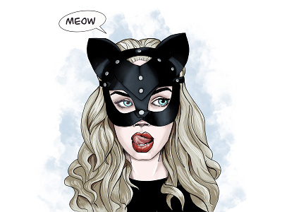 meow art black cat catwoman character illustration mask