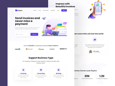 Invoice Landing Page Design 2022 trends best dribbble shot best shot clean ui invoice invoice maker invoicing landing page mobile online invoice payment popular popular shot product design ui design ui kit ux web design web kit website