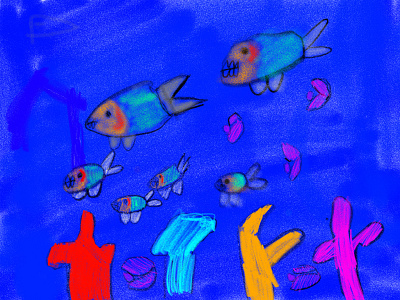 Piranhas swim in the sea adobe fresco illustration ipad pro