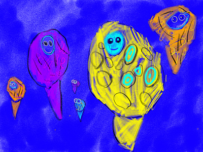 Amosonostingrays swim in the sea adobe fresco fish flounder fish illustration ipad pro kids art kids draw
