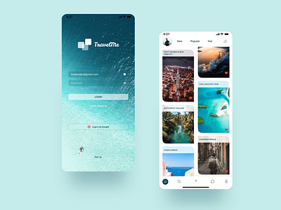 Concept of travel app mobile app sea sky travel