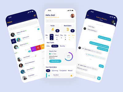 Sunrie - Mobile Chat + Task Manager App chat app design messenger mobile app task manager ui ux webdesign