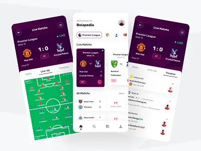 Bolapedia - Football Live Score App (Part 3) clean club concept concept design creative cup football leaderboard league livescore livestream match mobile design premier league product product page scorecard soccer soccer app sports design