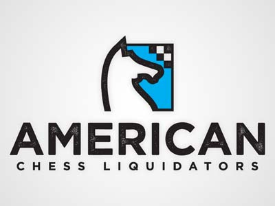American Chess Liquidators black branding chess cyan design distressed icon knight logo logotype mark modern giant texture