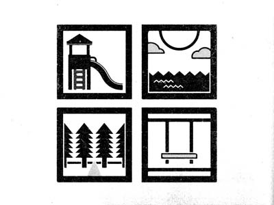 Parks and Rec black halftones icons illustration minimal parks recreation slide sun swing trail trees