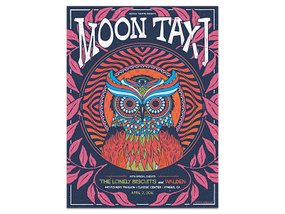 Moon Taxi Classic Center 2016 athens georgia gig poster graphic design illustration modern giant moon taxi owl psychedelic screen printing texture