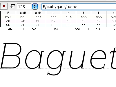 Alternate glyphs in *my* Italic! copperplate type design