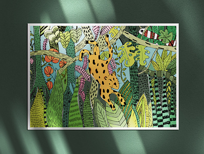 Jungle Illustration - Postcard cards digital digital illustration digitalart drawings graphic designer green illustration illustrator jaguar jungle postcard postcard design poster design wacom