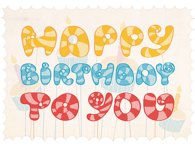 happy birthday baby birthday candle candy cupcake hand happy lettering postcard