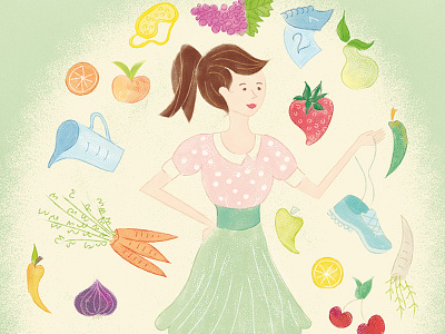 Healthy lifestyle in 21 days book cover book book cover girl health illustration polka dot skirt vegetables