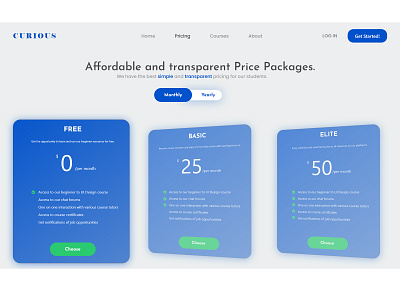 e-learning pricing table