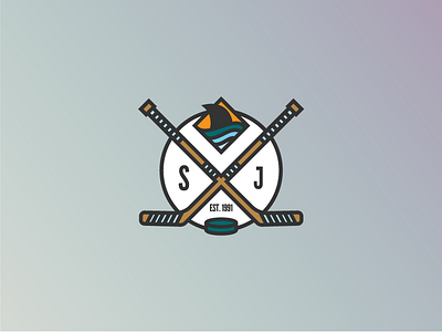 Tribute to the SJ Sharks badge branding flat hockey hockey sticks icon iconography illustration just for fun logo pixel perfect san jose sharks