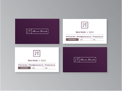 Marie Nicole-Business Cards branding business cards clean hairstylist logo minimal monogram signature