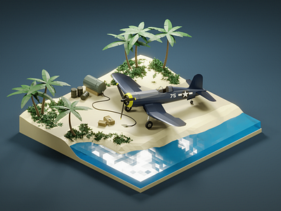 South Pacific 1943 3d blender blender3d diorama isometric lowpoly world war 2
