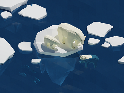 Polar bears on sea ice 3d blender blender3d isometric isometric art isometric illustration low poly lowpoly polar bear