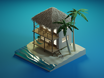 Beach cabaña 3d blender blender3d cabana diorama illustration isometric isometric art isometric illustration low poly