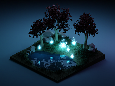 Forest wisps 3d blender blender3d diorama forest inktober isometric isometric art isometric illustration low poly lowpoly