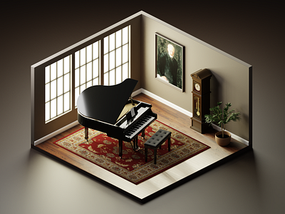 Steinway and Tchaikovsky 3d 3dillustration blender blender3d diorama isometric isometric art isometric illustration music piano