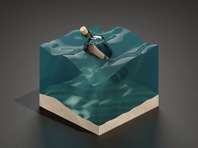 Message in a bottle 3d 3danimation animation blender blender3d inktober2020 isometric isometric art isometric illustration