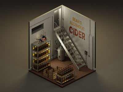 Bean's Alcoholic Cider 3d blender blender3d diorama isometric isometric art isometric illustration movies rat wes anderson