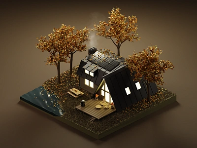 Autumn cabin 3d 3dillustration autumn blender blender3d diorama isometric isometric art isometric illustration