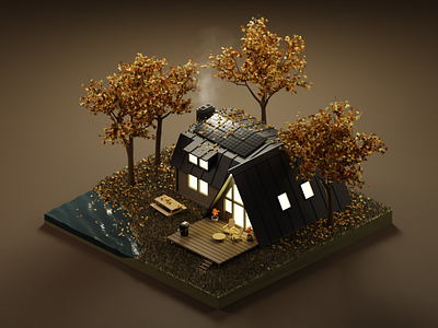 Autumn cabin 3d 3dillustration autumn blender blender3d diorama isometric isometric art isometric illustration